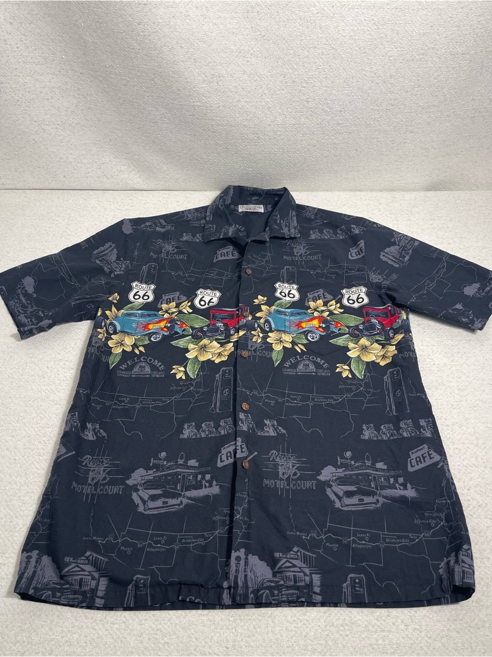 Pacific Legend Apparel Men's Route 66 Cars Graphic Print Shirt (Large). SKU#0562
